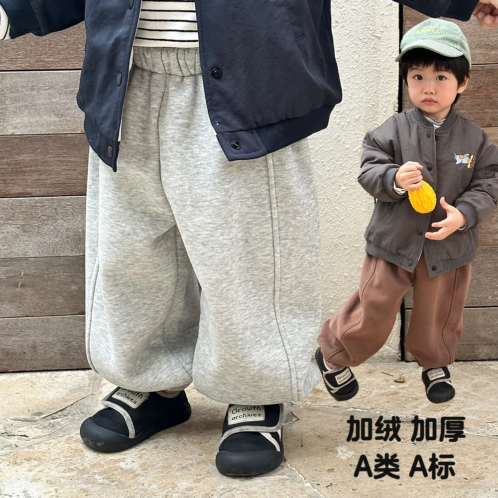 秋冬新款儿童加绒卫裤A类百搭男童女童运动休闲裤保暖宝宝裤子韩