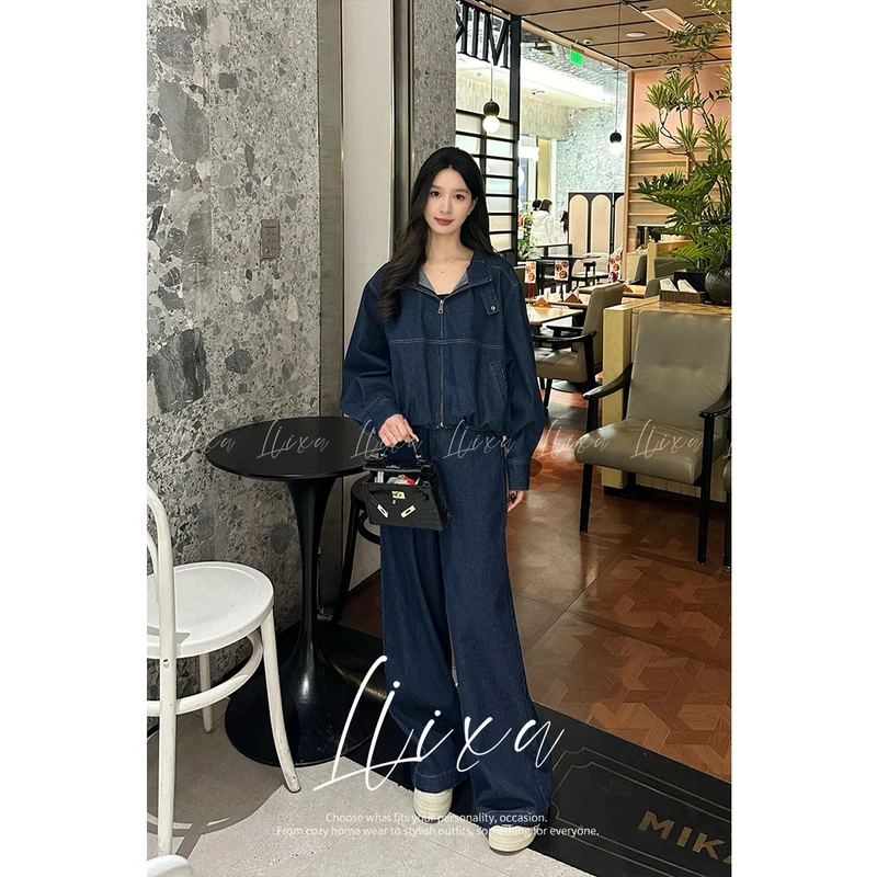 复古牛仔外套女春秋2025新款休闲夹克长裤两件套装