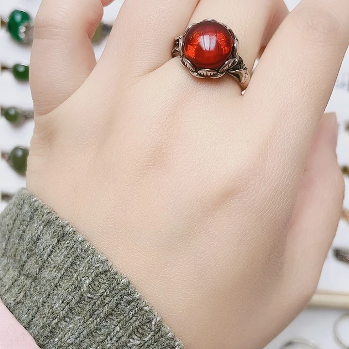 血珀银S925镶嵌戒指