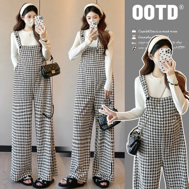 时尚孕妇2025孕期时尚小香风秋季新款孕妇背带宽松两件套