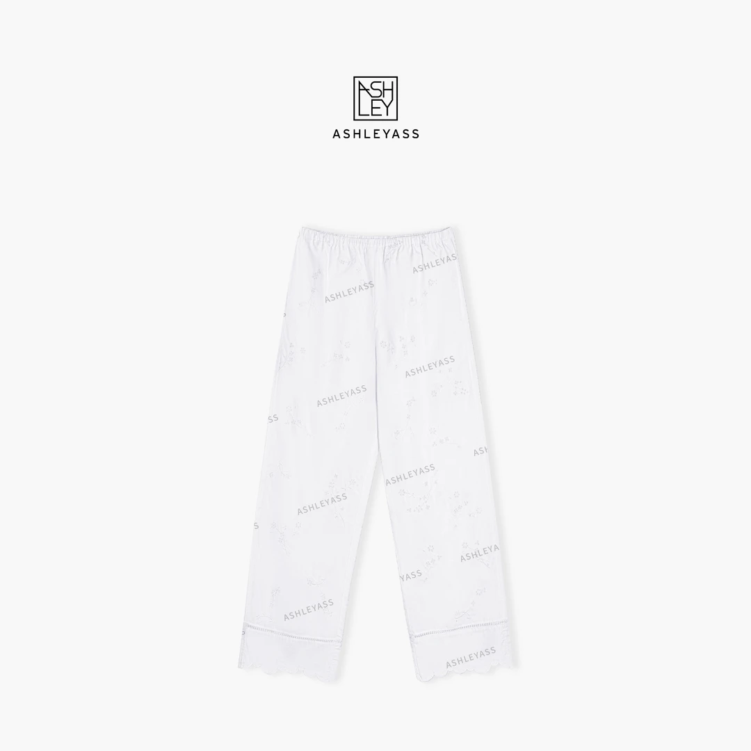 【亭亭专属】“卢浮”手镂空绣花图案裤脚波浪边休闲裤LSK250356C