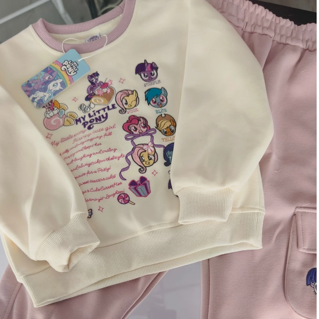 【 拼色刺绣套装】女童拼色刺绣工装裤卡通拼接套装YF850