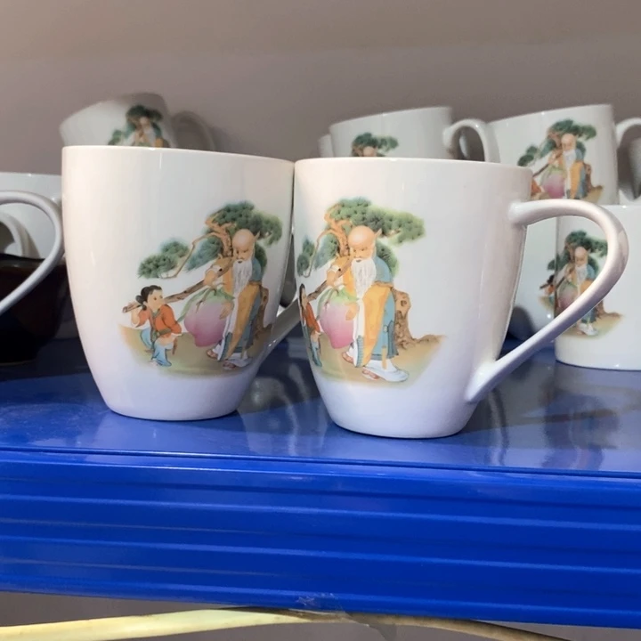 瓷片寿星水杯两个