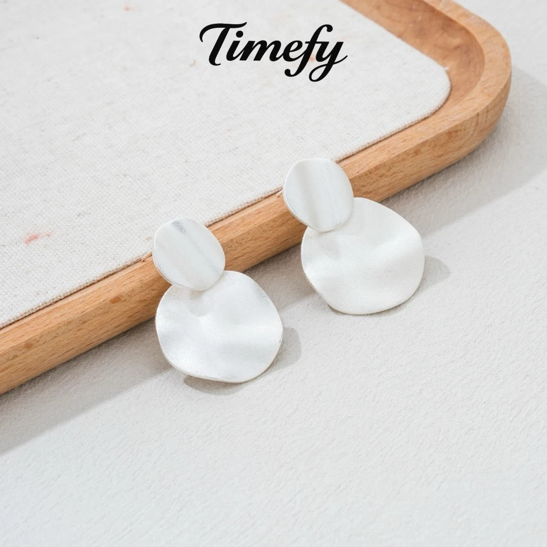 铜合金贝壳耳饰 欧美风极简气质金属白色圆片贝壳几何耳环