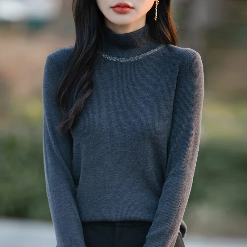 哥弟阿玛施正品秋冬季半高领女毛针织打底衫保暖宽松显瘦百搭上衣
