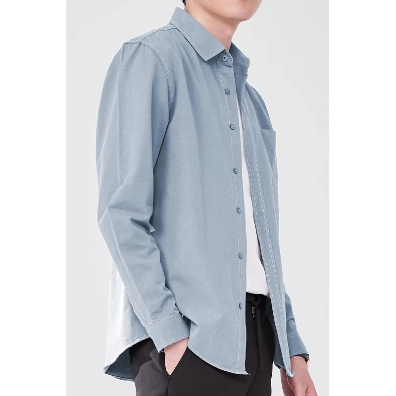 DIIIVERGOM男士秋季免烫翻领男纯色轻熟风简约衬衫外套宽松日系