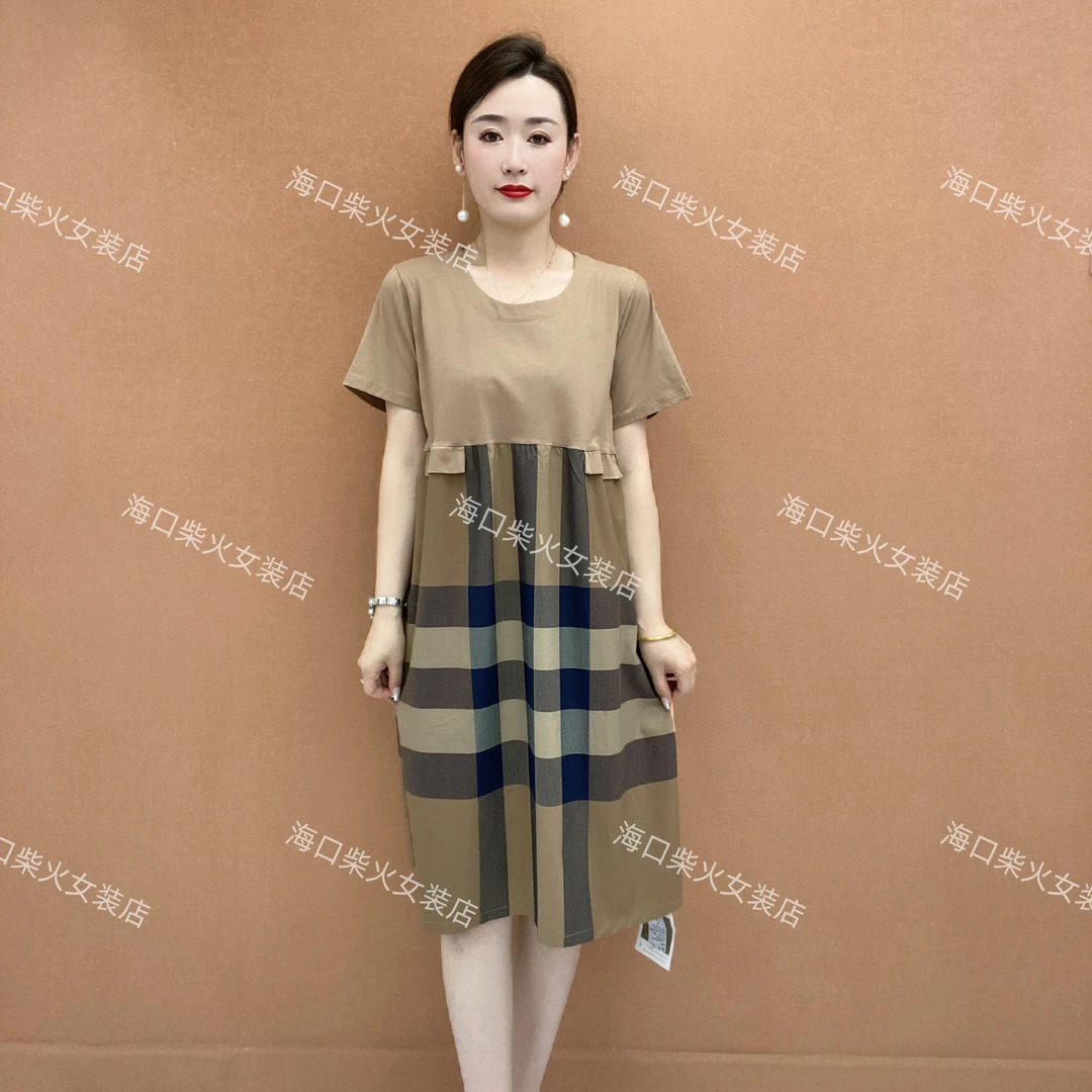 格子拼接韩版连衣裙2025夏季新款宽松遮肉显瘦时尚百搭气质女洋气