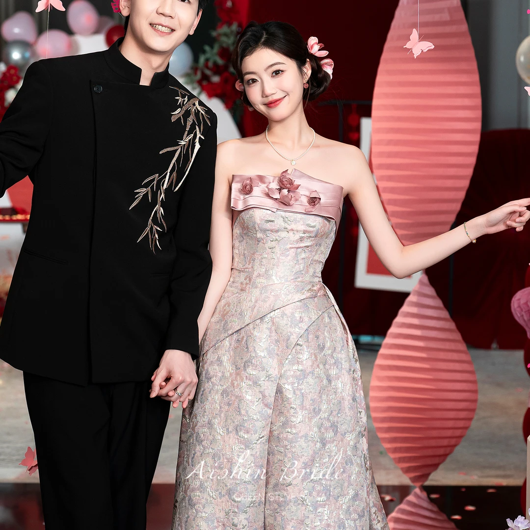 艾诗霓《玉露》2025新款法式新娘敬酒服订婚生日礼服高级拖尾连衣裙