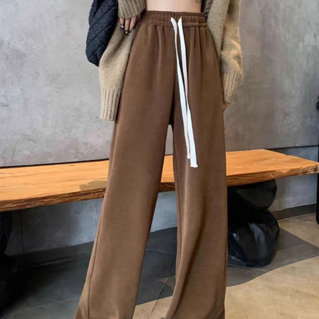 慵懒风糯米裤子女宽松直筒休闲运动阔腿裤(C4-16)6813