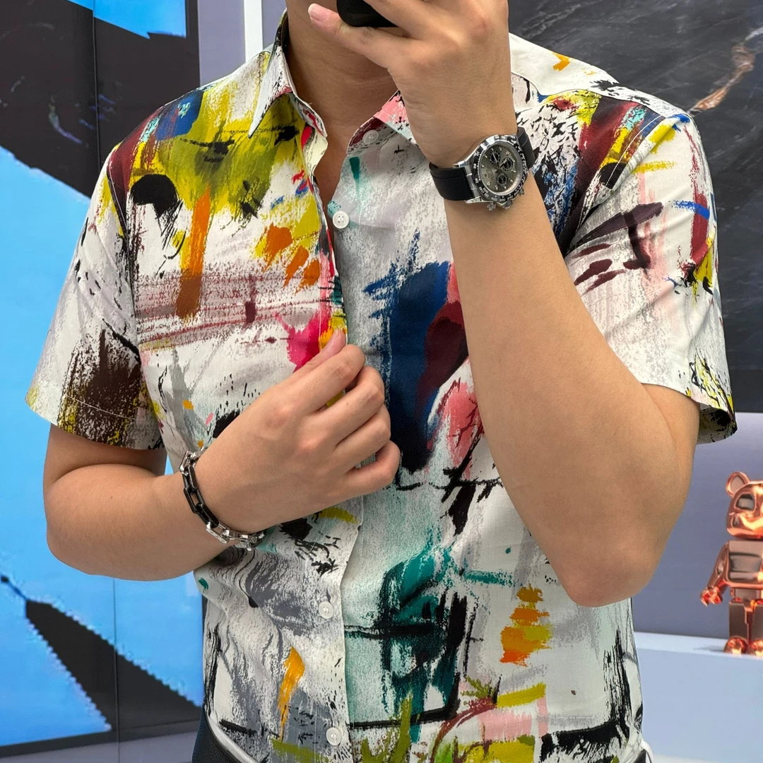 25夏季（轩诚）调色颜料印花夏季花色休闲青春时尚短袖衬衫725211