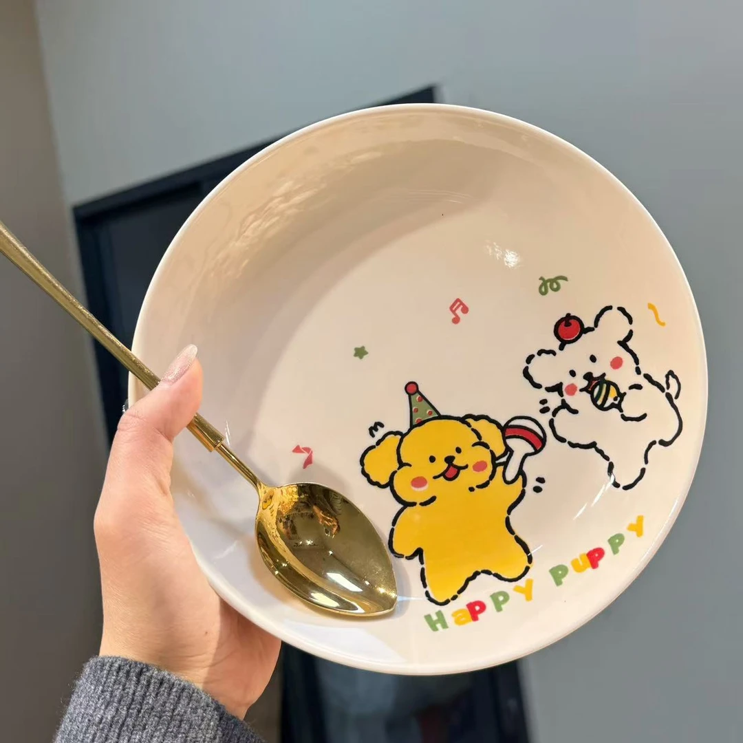 【圆和圈】出口尾单 线条小狗手捏圆盘 沙拉盘意面盘装菜盘不带勺