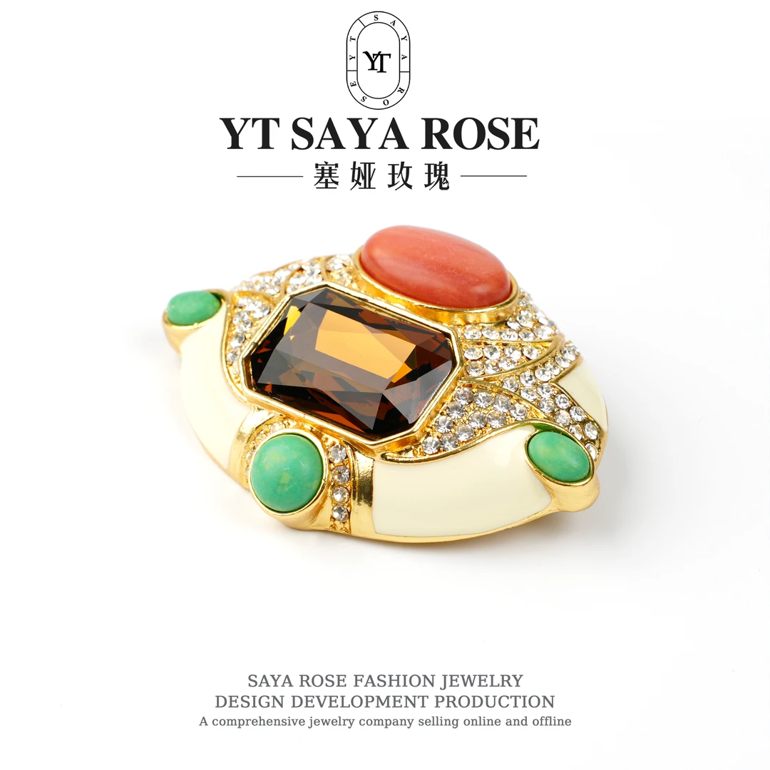 合金玻璃胸针 时尚复古彩色轻奢优雅百搭女士胸针073299