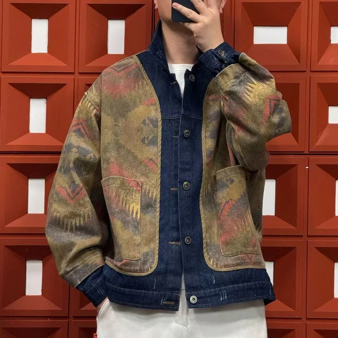【西部牛仔】国潮复古民族风工装水洗外套男女宽松休闲翻领牛仔夹克