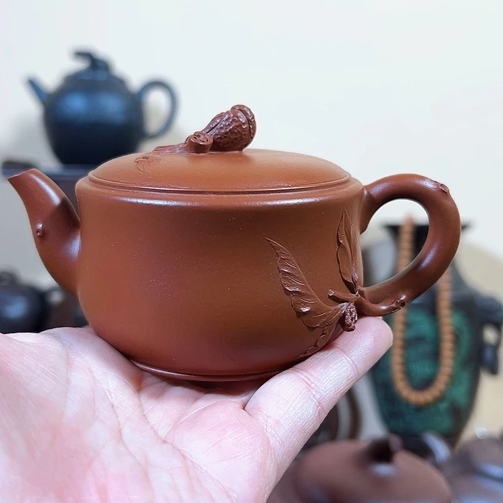 紫砂茶壶佛手汉瓦朱泥