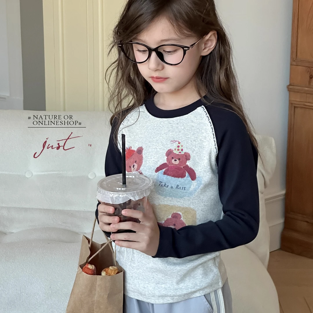 女童长袖插肩袖纯棉秋季T恤上衣打底衫时尚洋气中大童2025新款秋