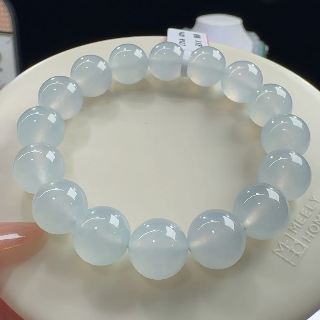 未镶嵌手链翡翠性价比超级高！！冰胶感十足淡蓝底卡12.8
