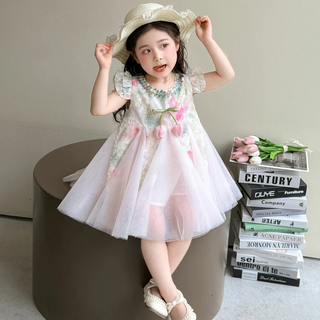 女童连衣裙夏季2025新款儿童洋气时髦网纱背心公主裙宝宝夏装裙子