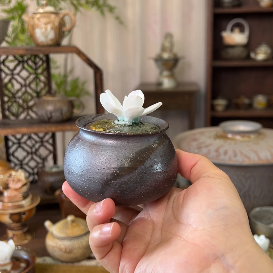 18陶泥花卉茶叶罐