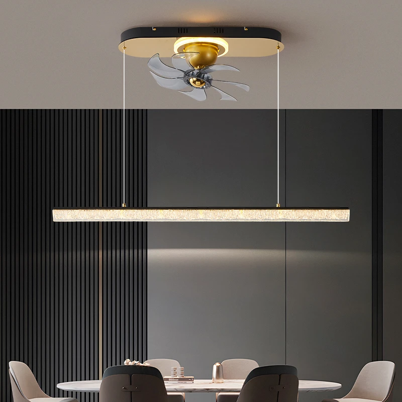 风扇灯餐厅灯中山灯具一字餐桌灯吧台灯创意意式极简风扇灯吊扇灯