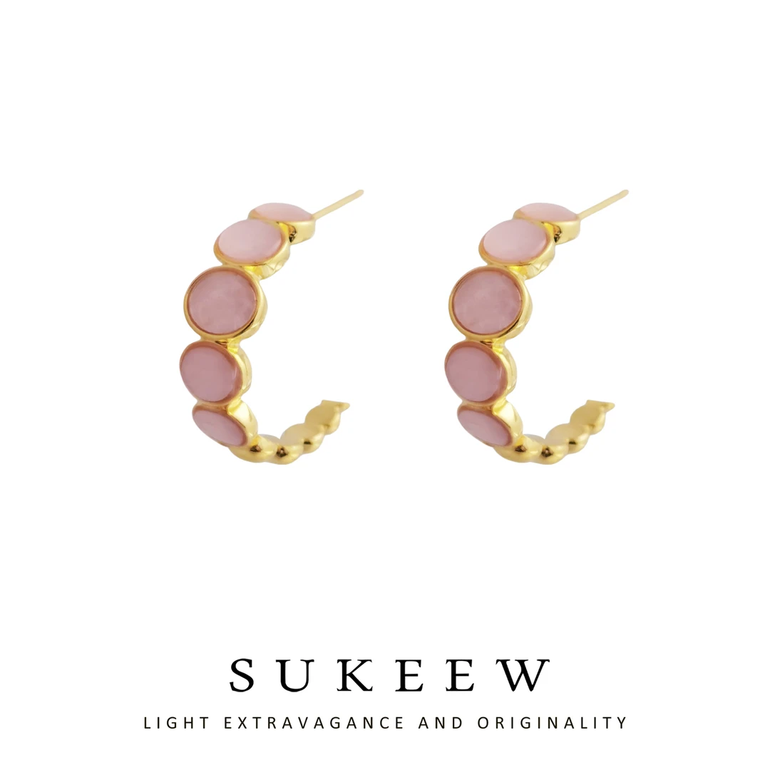 SUKEEW/酥可 铜合金耳饰 精致粉圈百搭法式高级感耳环221004