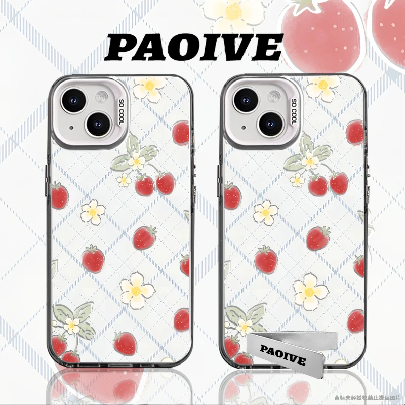 适用苹果华为vivo一加iPhone14小米三星草莓贴图防摔彩银手机壳