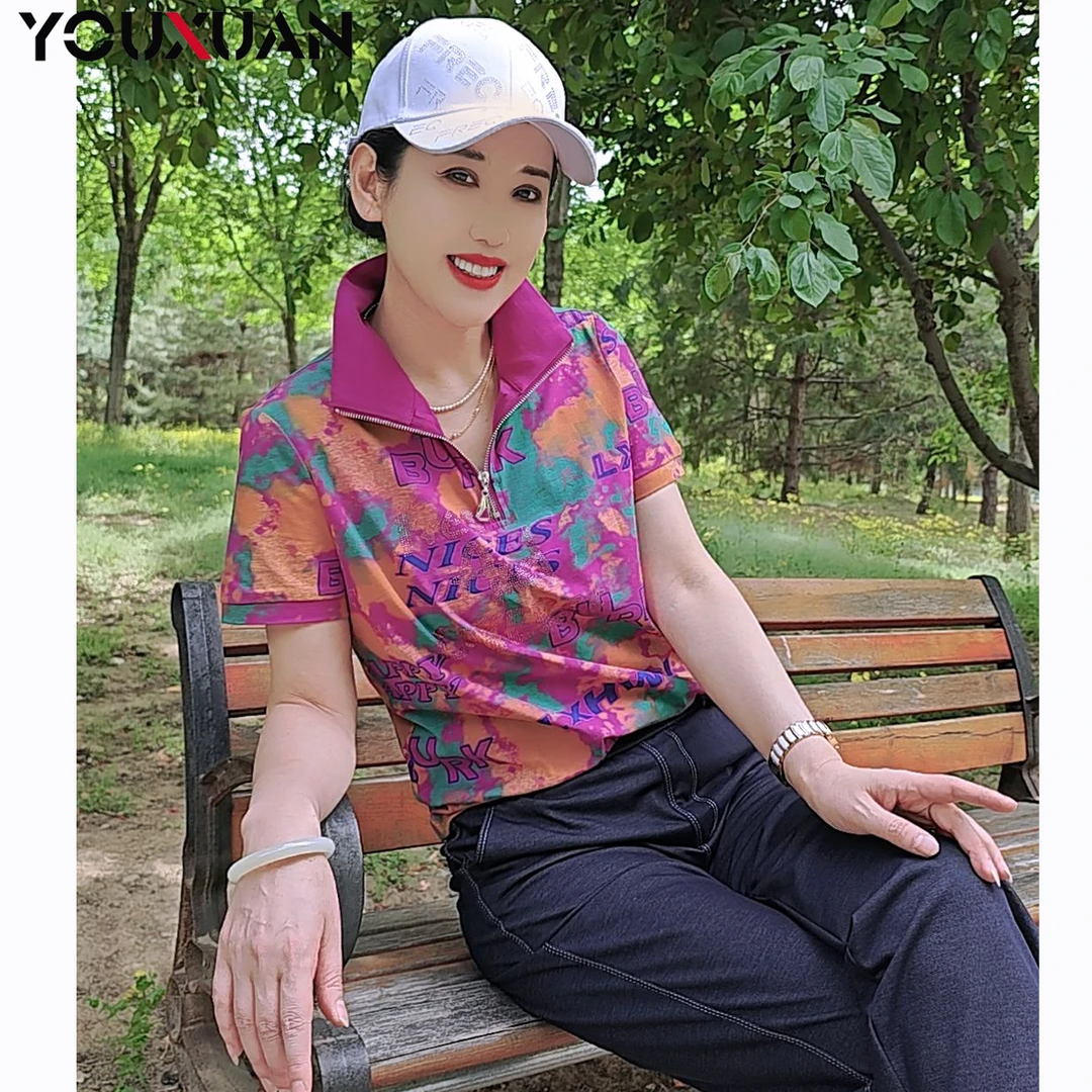 春夏季新品女士短袖立领休闲T恤上衣女装翻领时尚小衫卫衣31444