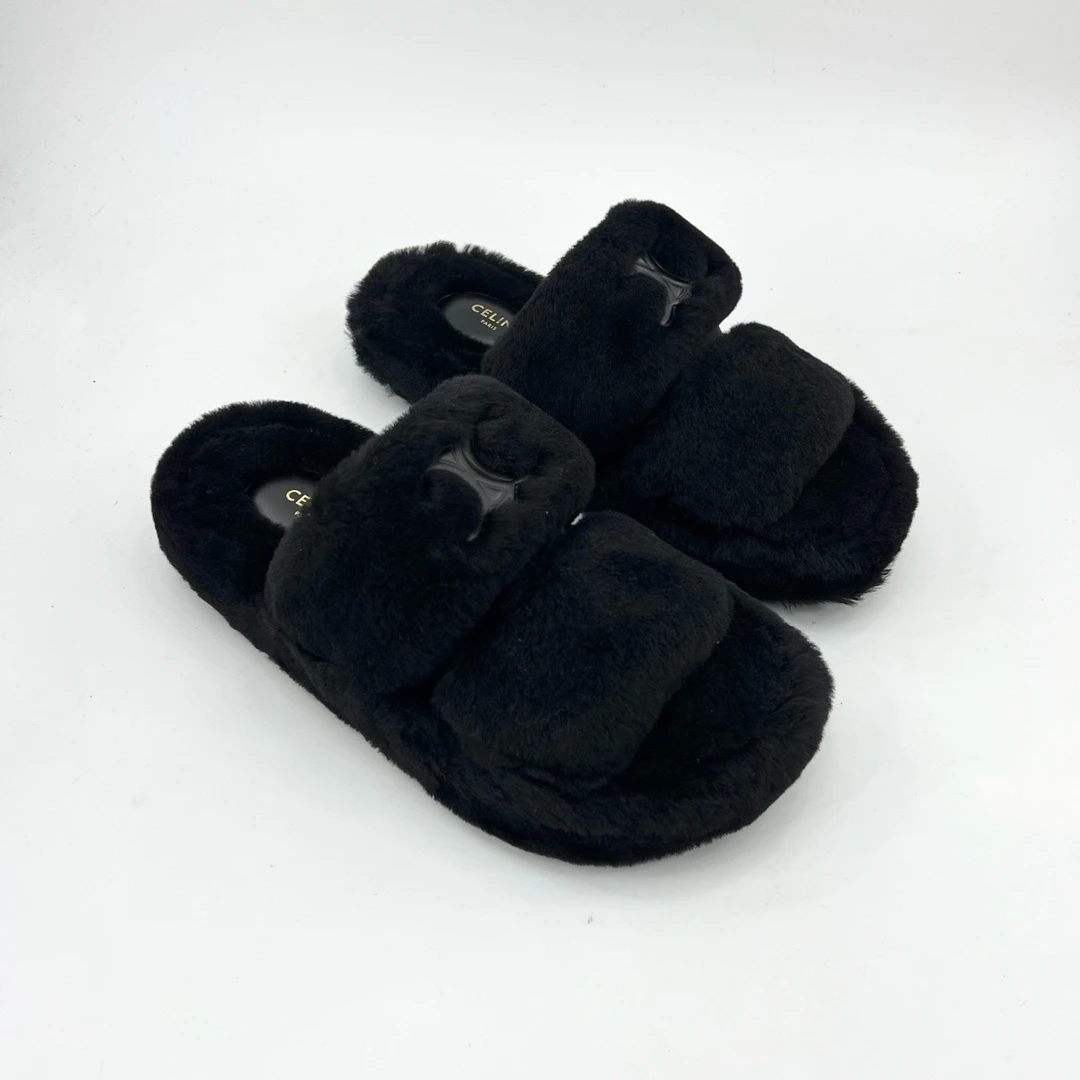 全新未使用 Celine/思琳 36码 38码/厚底凯旋门毛毛拖鞋/pp426658