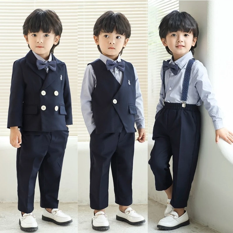 儿童周岁生日礼服男宝宝秋冬加绒小西装花童男童婚礼服装帅气西服