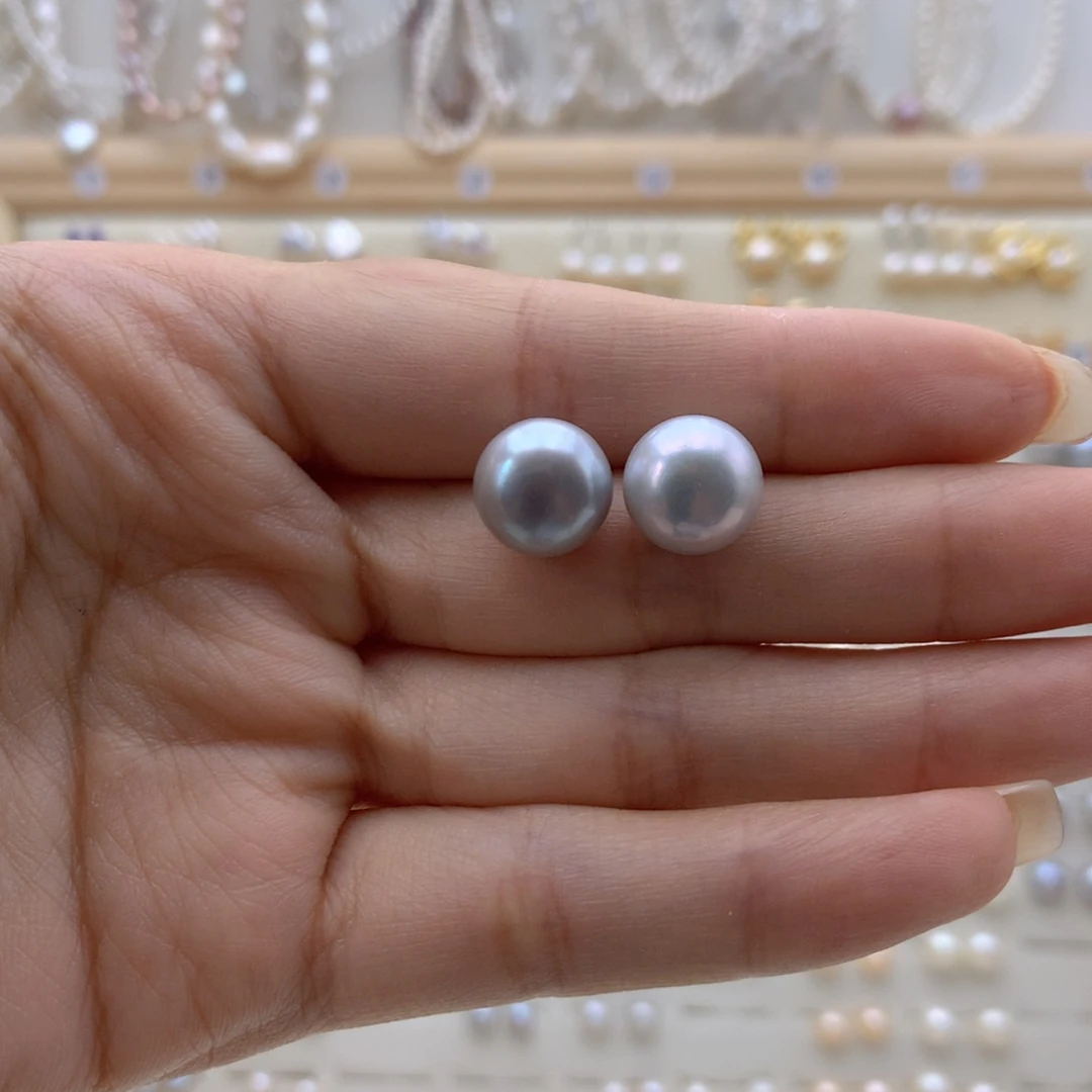 银S925镶嵌淡水珍珠耳饰