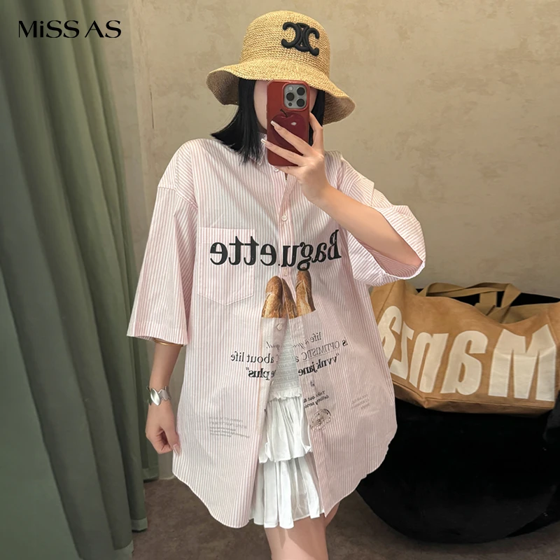 【VVNK JANE PLUS】宽松法棍印花条纹翻领短袖衬衫MISSAS买手店