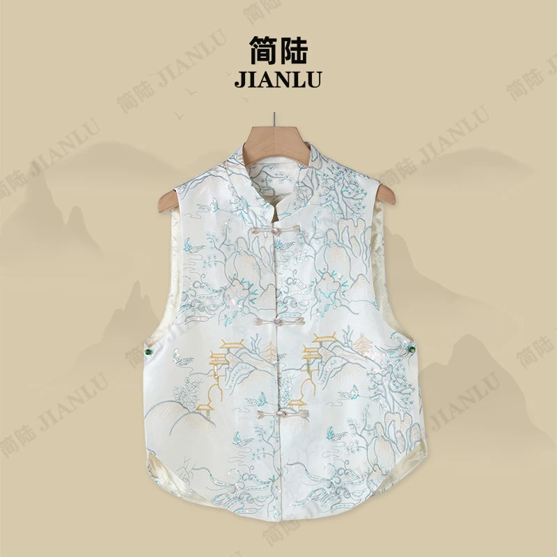 简陆新中式国风马甲重工刺绣亮片2025春夏新款上衣女-9155