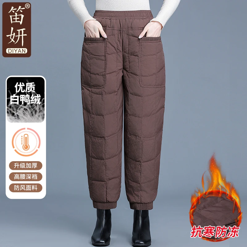 妈妈冬季羽绒裤中老年人女东北棉裤子外穿加厚哈伦裤新款奶奶棉裤