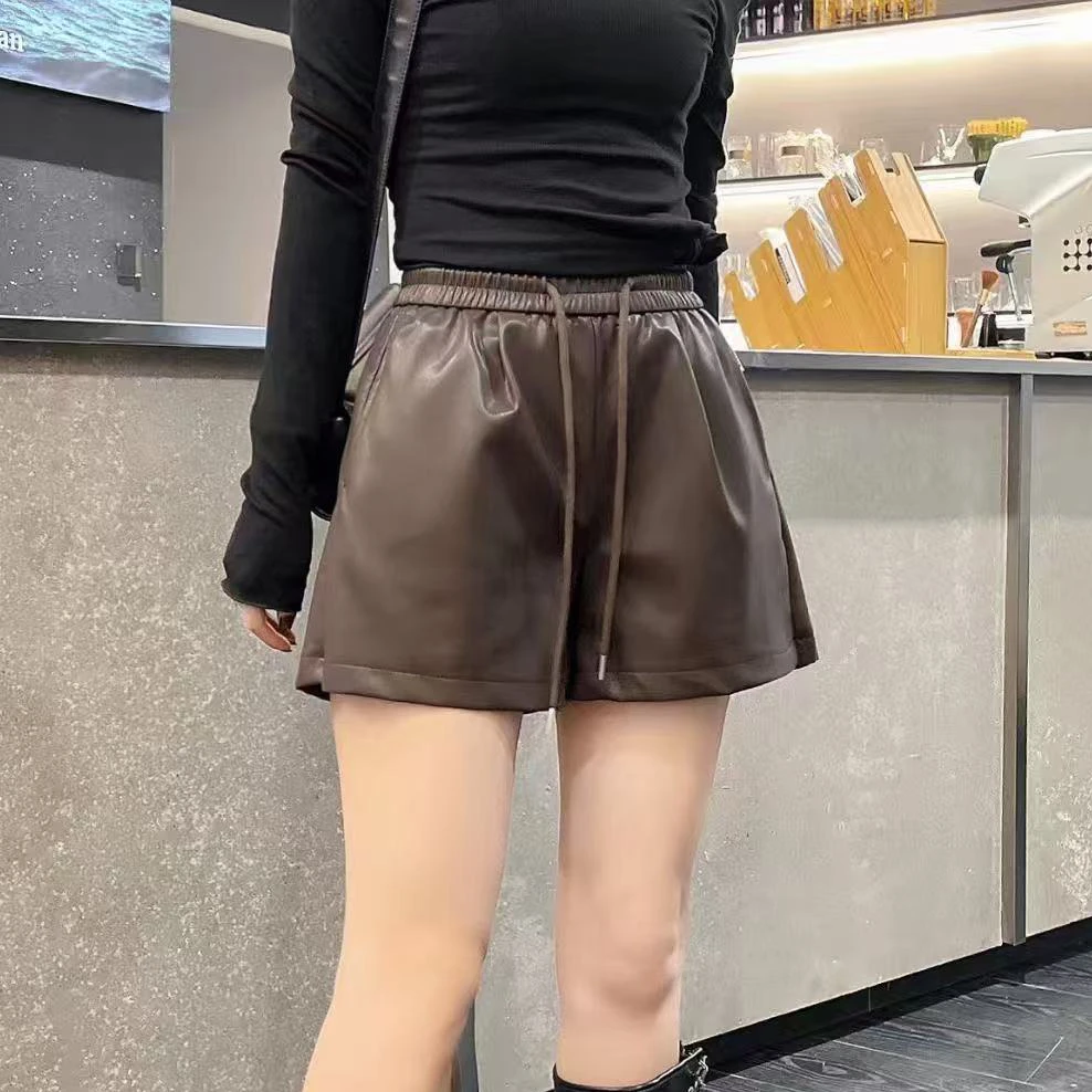 秋季皮短裤复古阔腿显瘦气质百搭宽松休闲高腰时尚裤子女