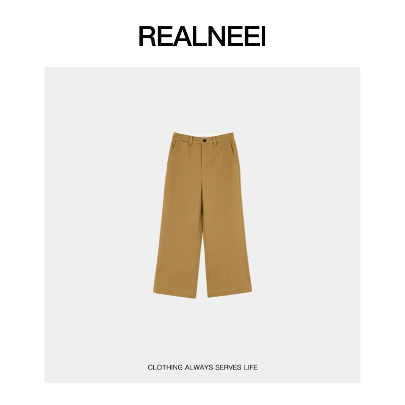REALNEEI【拉夫九分裤】老钱拉夫99棉阔腿立体有型卡其色裤子22388