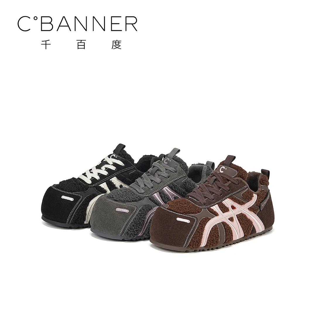 C.BANNER/千百度时尚休闲鞋女2025新款潮流设计感加绒舒适休闲鞋