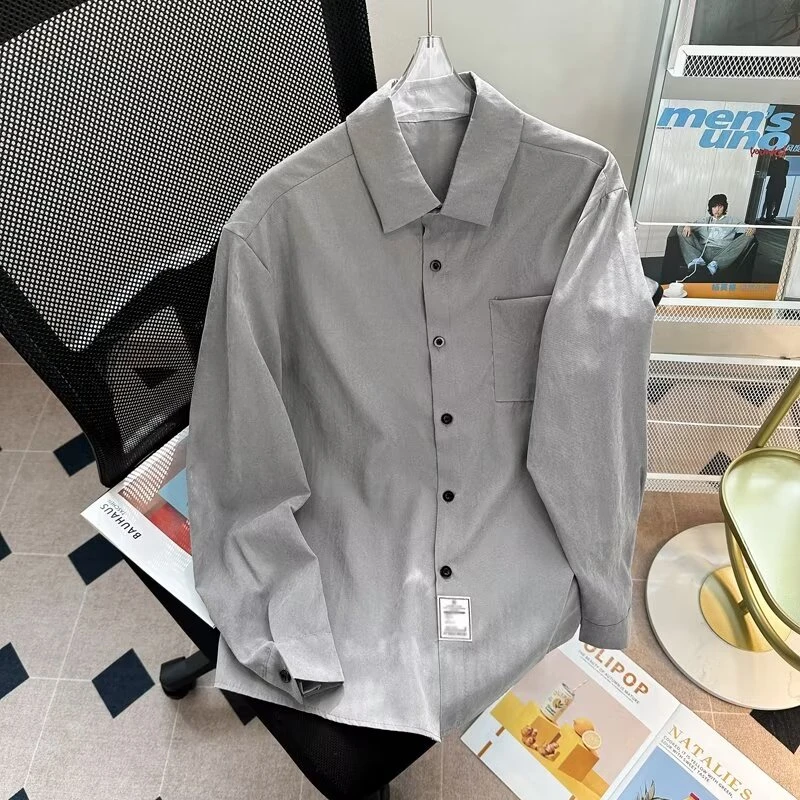 春夏季复古磨毛长袖衬衣男士轻熟风衬衫休闲青年宽松薄款休闲上DS