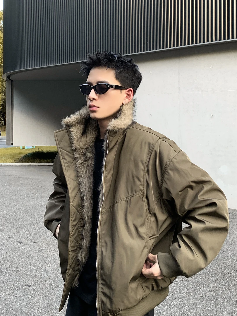 8217 美式复古解构夹克冬季加厚保暖毛领百搭高级感夹棉棉服外套