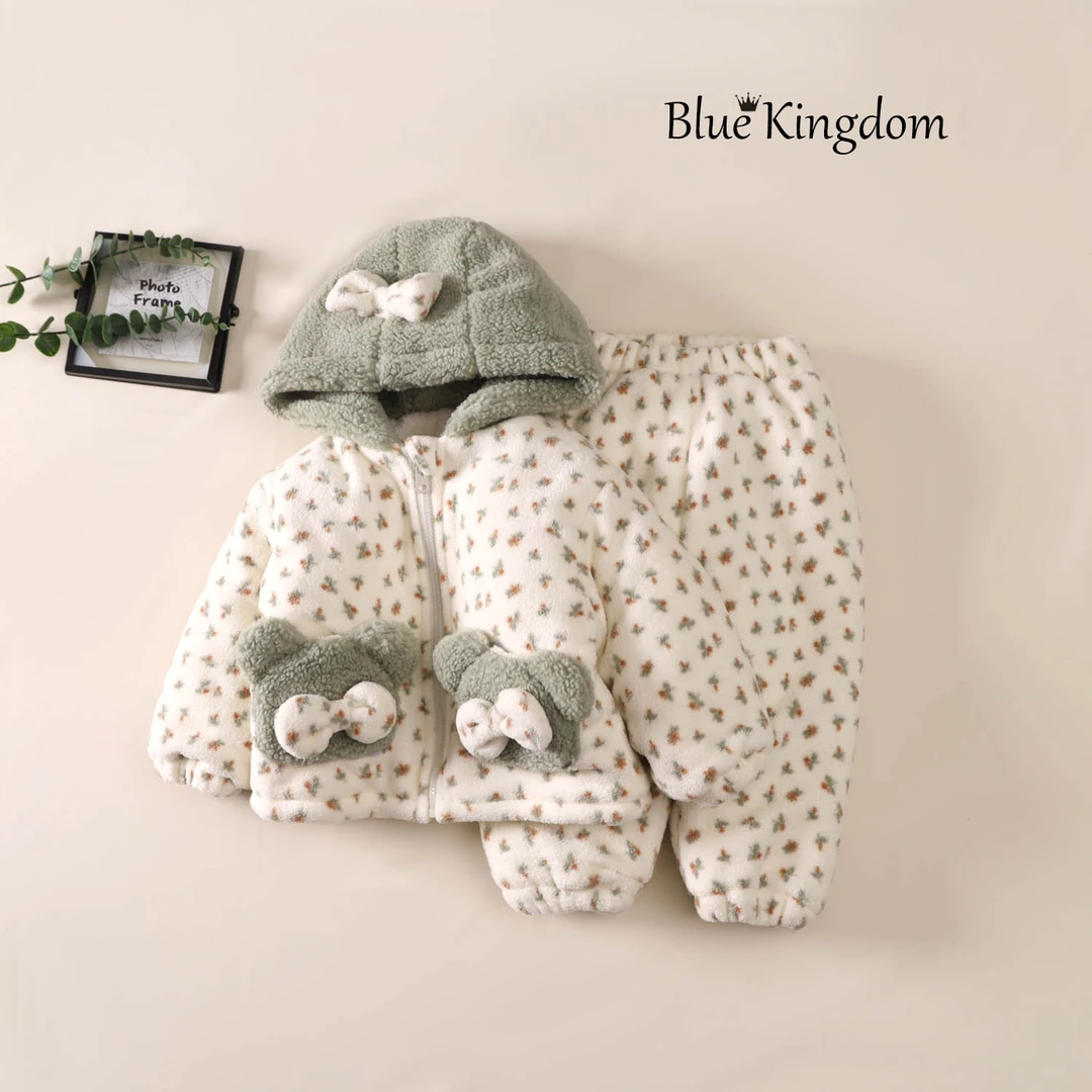 儿童省服新款三层夹棉加绒外穿连帽家居服套装加厚保暖洋气秋冬