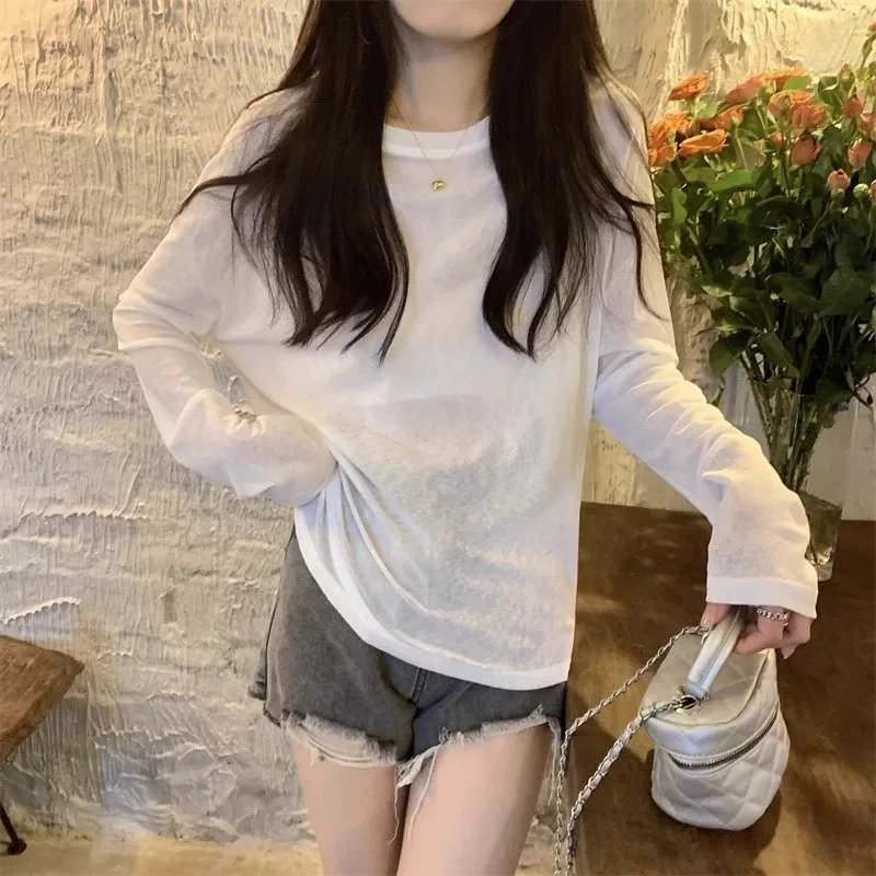 微透薄款圆领套头防晒女士夏季新款外套新款韩版宽松长袖外罩衫女