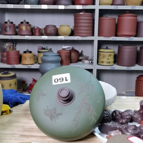 茶叶罐紫砂两饼装刻绘160