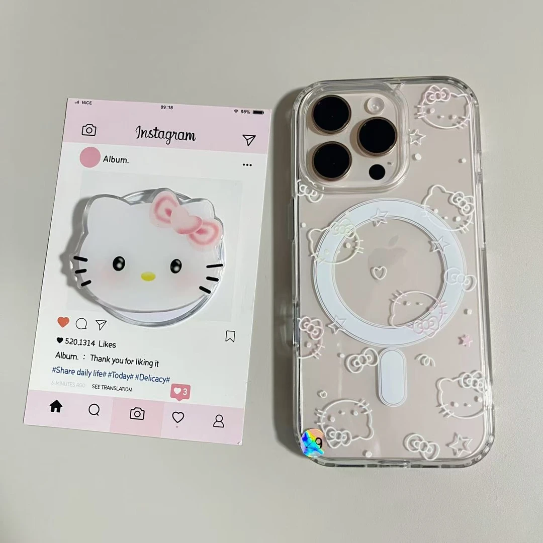【亚克力磁吸】彩色kitty猫支架手机壳适用iPhone17可爱16/14防摔15