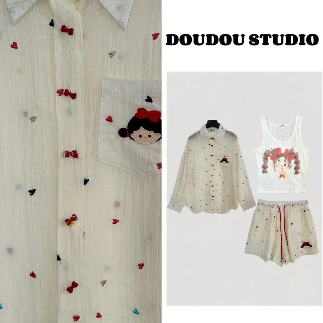 【兜兜】不二家女孩/氧气感防晒衬衫+背心+短裤三件套装 井8751-1A