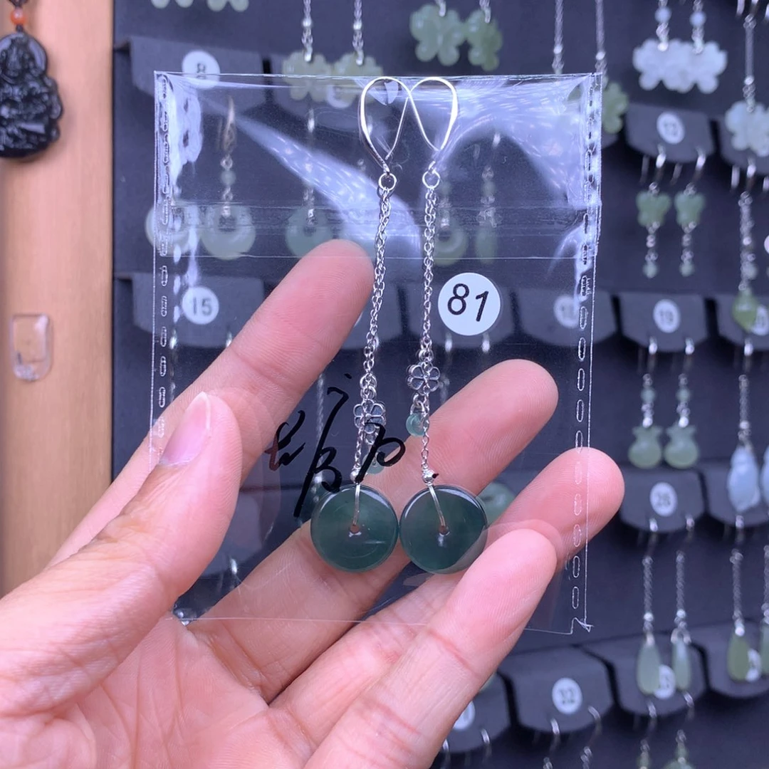 翡翠耳饰银S925镶嵌伊*