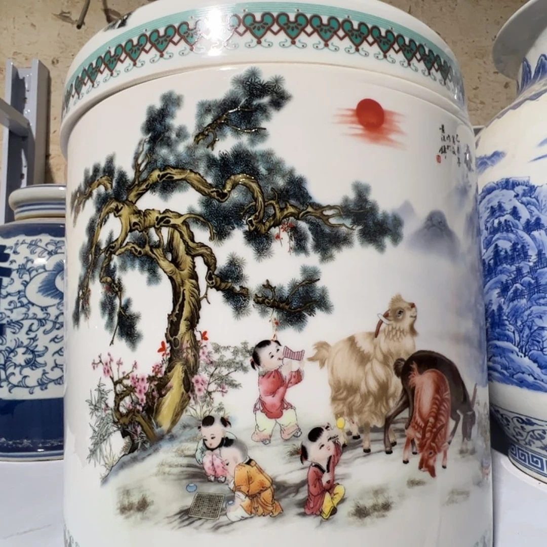 瓷片景德镇高温陶瓷三阳开泰米缸