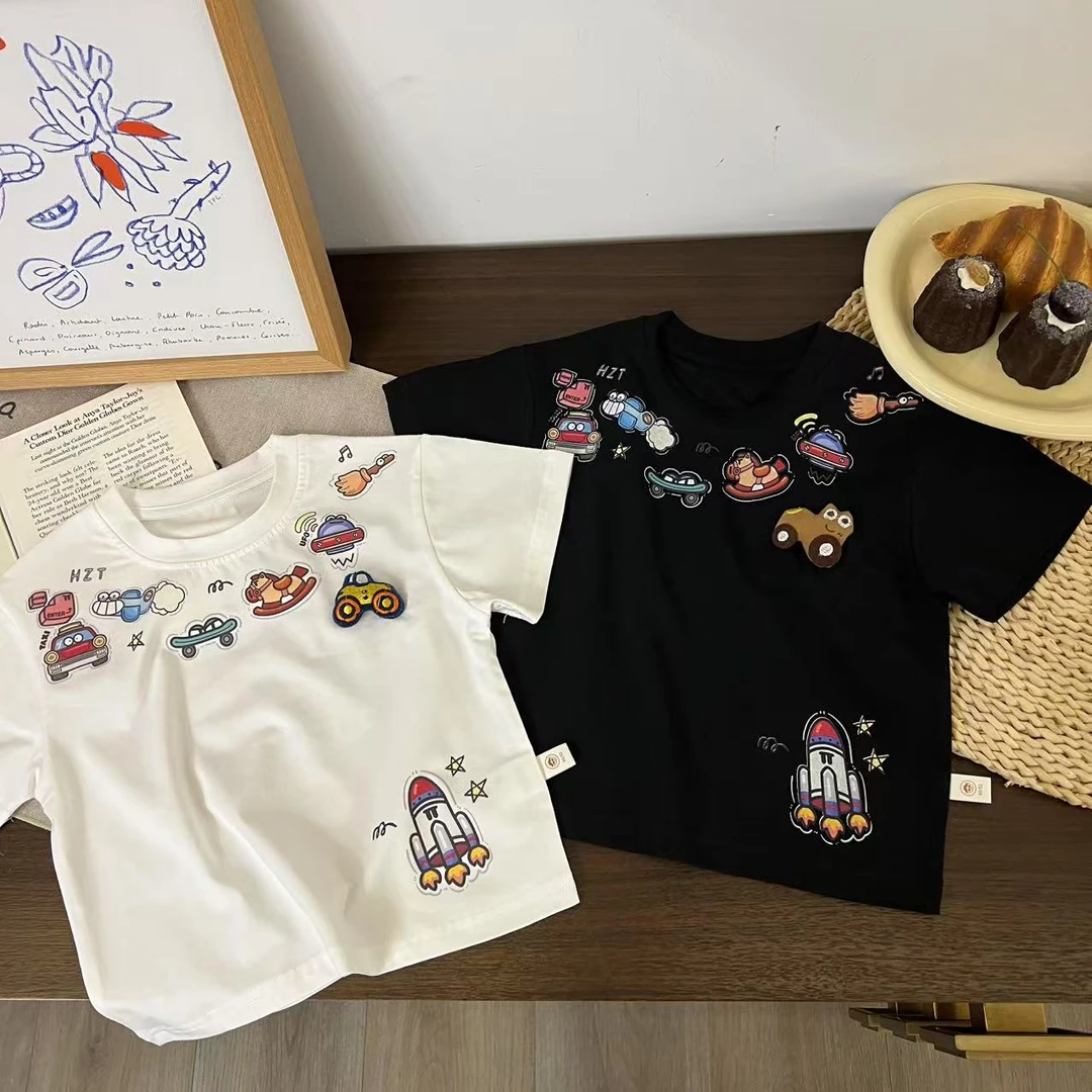 儿童夏季卡通立体汽车短袖H2002
