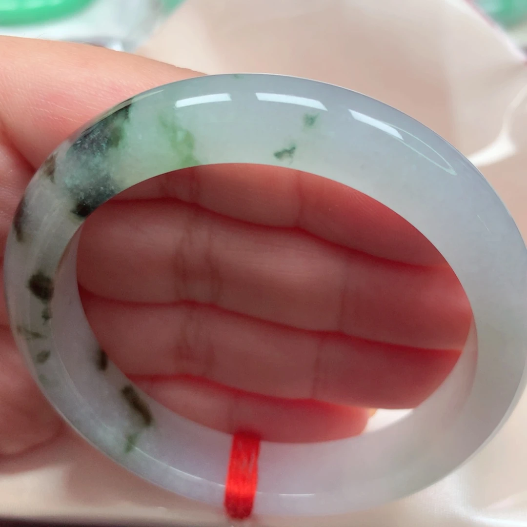 翡翠未镶嵌手镯19冰胶水墨绿花 完美