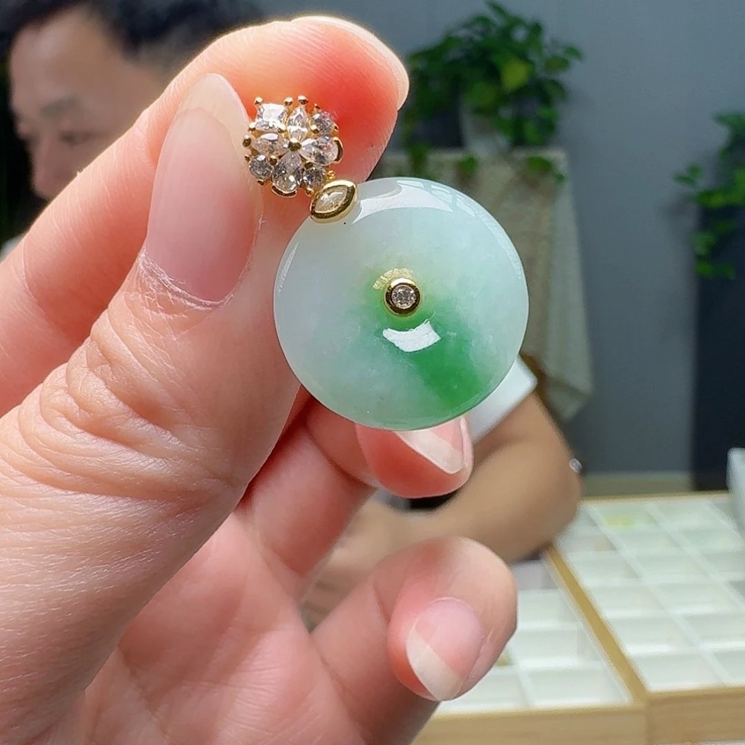 翡翠银S925镶嵌吊坠(不含链)天然