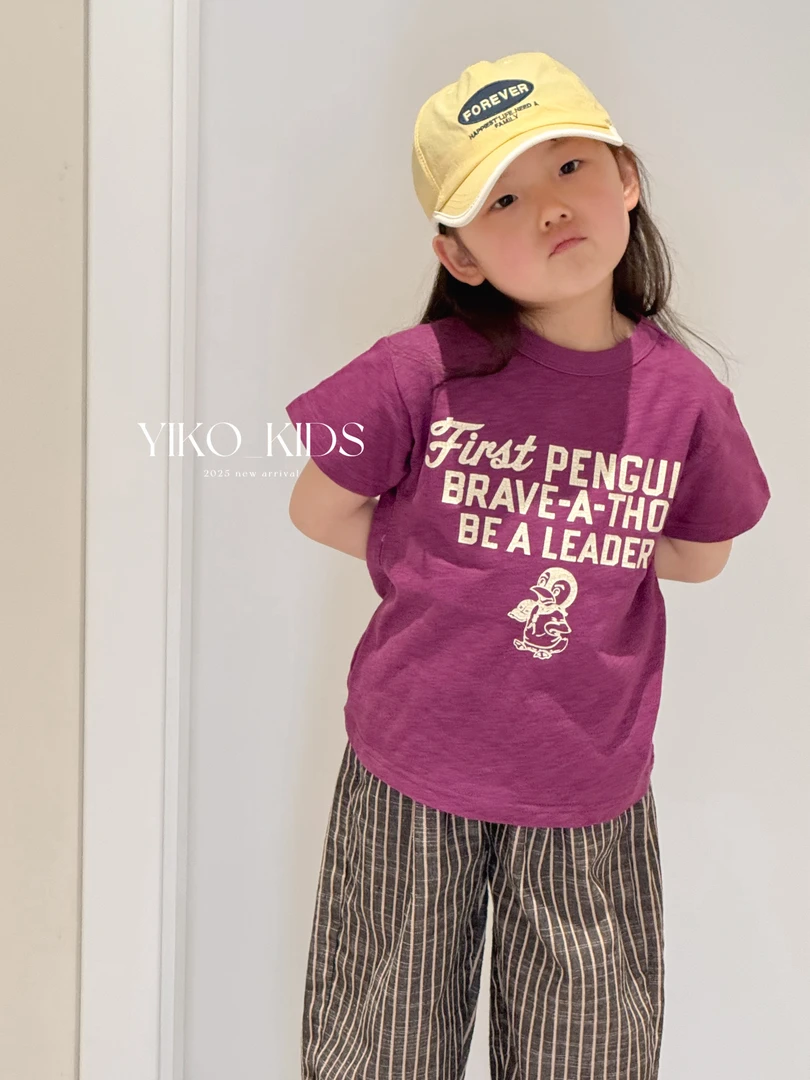 【现】小童中性夏款日系重工企鹅贴布竹棉短袖