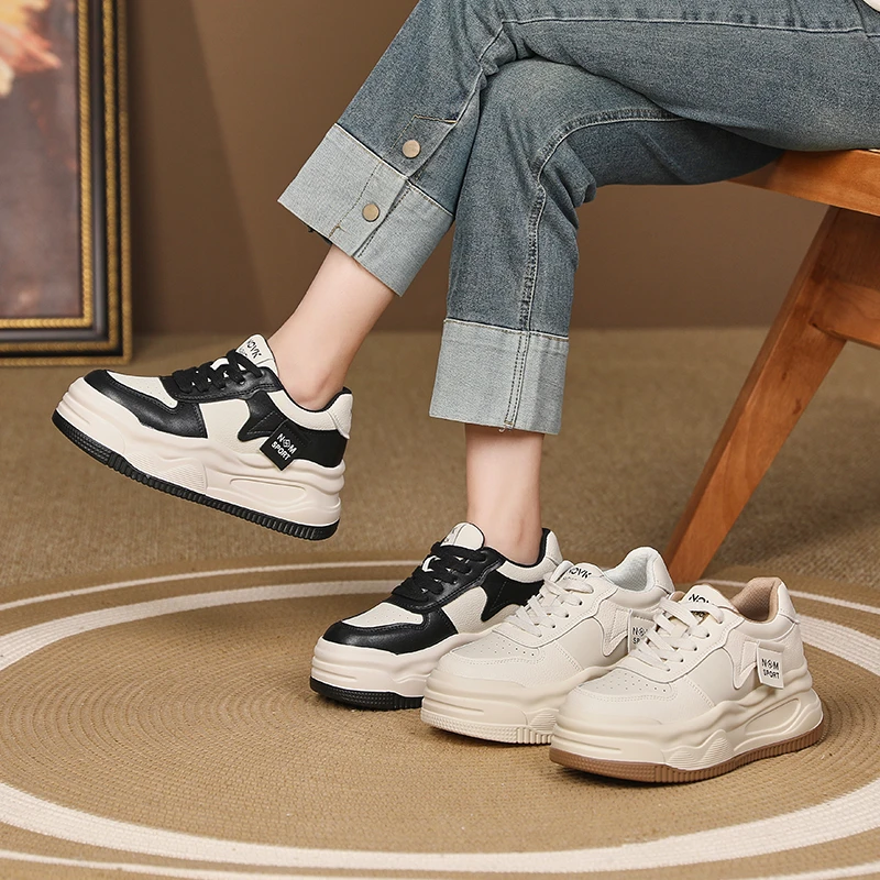 【SenSen】2025年春季新款复古百搭小白鞋厚底时尚休闲板鞋运动鞋女