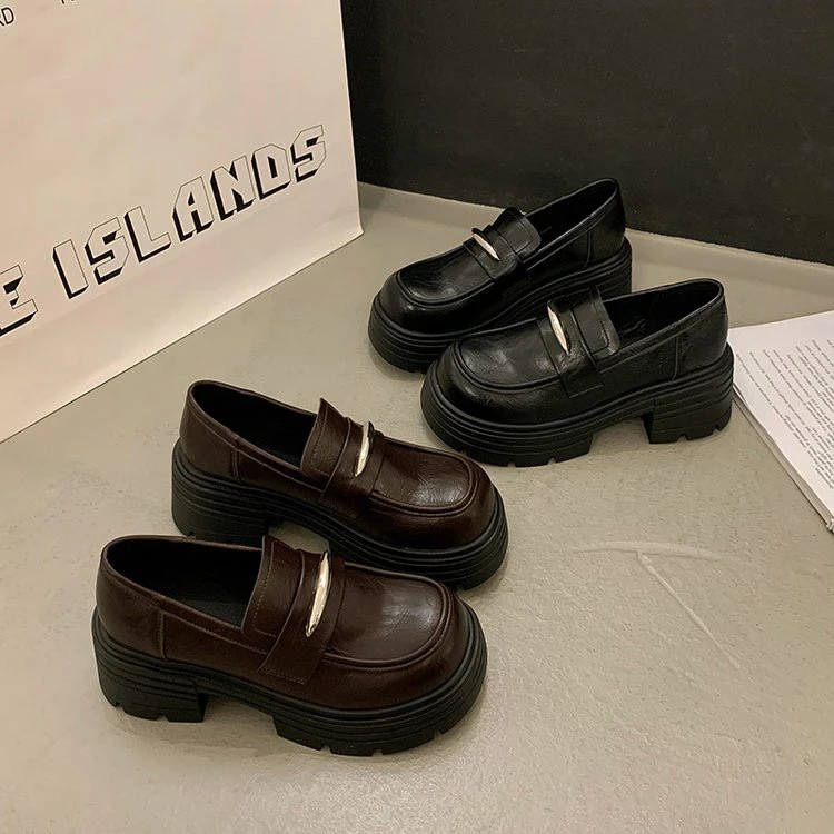 乐福鞋女鞋软面皮秋季薄款韩版学生粗跟一脚蹬春秋730